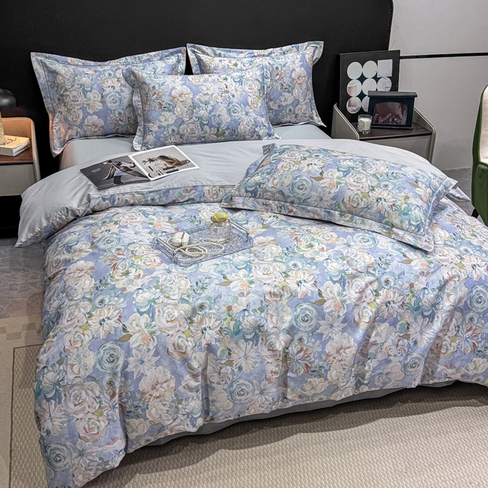 91家纺网 家纺一手货源 找家纺 红日子纺织品 2025新款50s全棉纯棉印花四件套 陌上繁花-兰