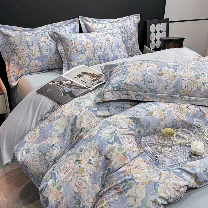 91家纺网 家纺一手货源 找家纺 红日子纺织品 2025新款50s全棉纯棉印花四件套 陌上繁花-兰