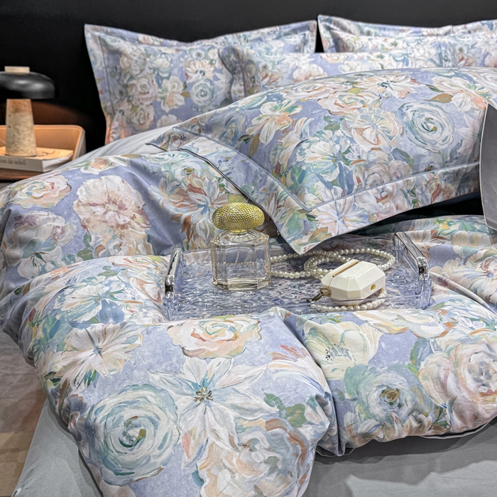 91家纺网 家纺一手货源 找家纺 红日子纺织品 2025新款50s全棉纯棉印花四件套 陌上繁花-兰