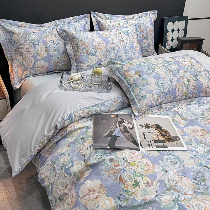 91家纺网 家纺一手货源 找家纺 红日子纺织品 2025新款50s全棉纯棉印花四件套 陌上繁花-兰