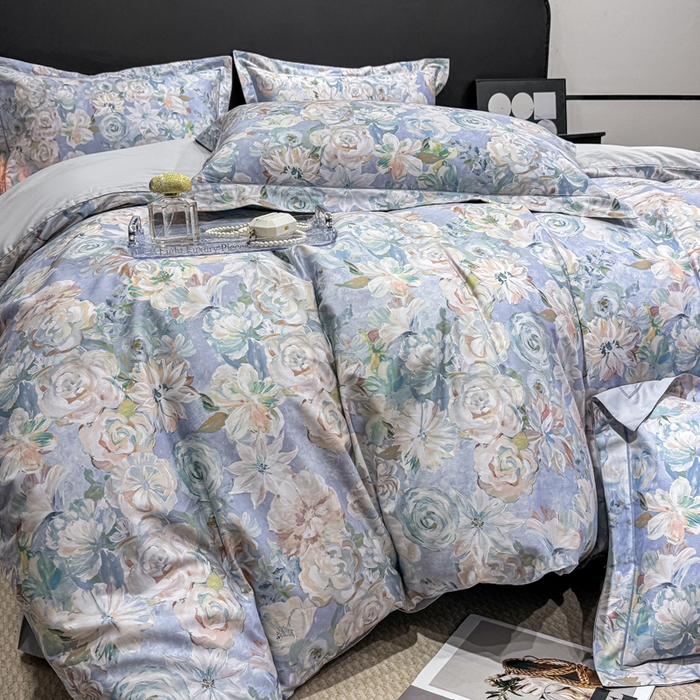 91家纺网 家纺一手货源 找家纺 红日子纺织品 2025新款50s全棉纯棉印花四件套 陌上繁花-兰