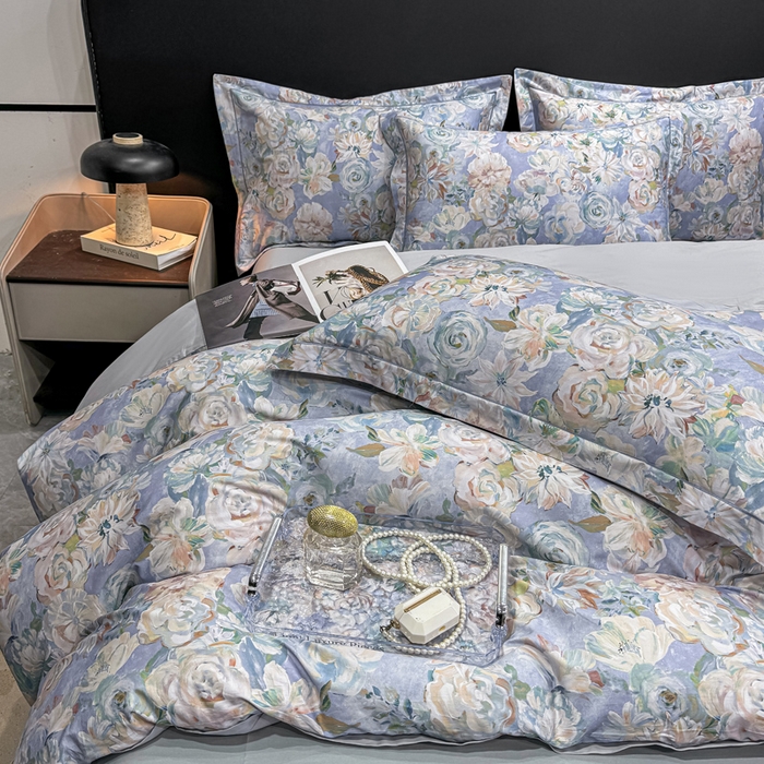 91家纺网 家纺一手货源 找家纺 红日子纺织品 2025新款50s全棉纯棉印花四件套 陌上繁花-兰