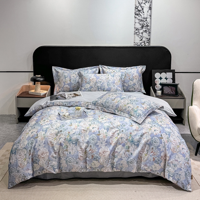 91家纺网 家纺一手货源 找家纺 红日子纺织品 2025新款50s全棉纯棉印花四件套 陌上繁花-兰