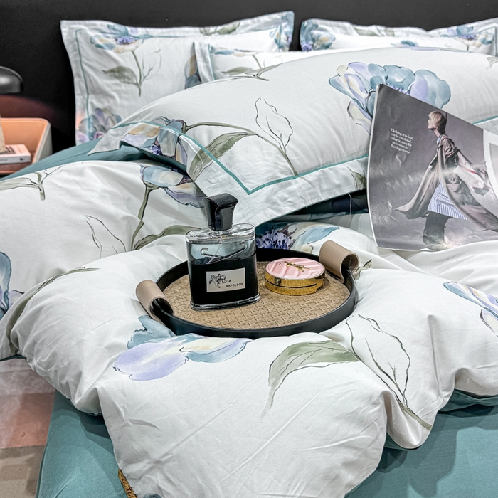 91家纺网 家纺一手货源 找家纺 红日子纺织品 2025新款50s全棉纯棉印花四件套 佩利-蓝