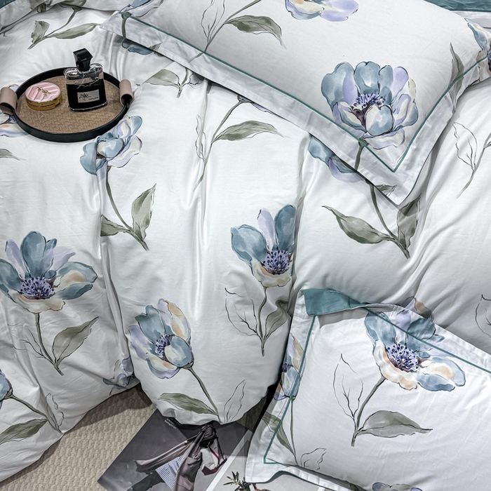 91家纺网 家纺一手货源 找家纺 红日子纺织品 2025新款50s全棉纯棉印花四件套 佩利-蓝