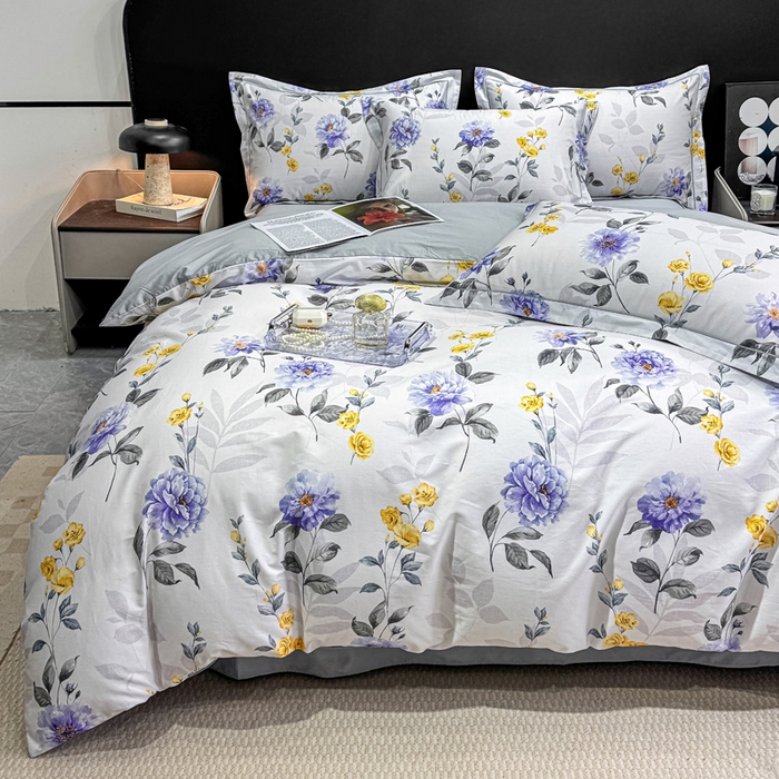 红日子纺织品 2025新款50s全棉纯棉印花四件套 千予-浅紫