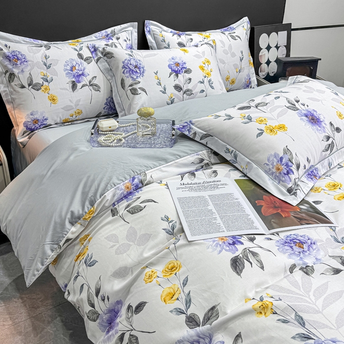 91家纺网 家纺一手货源 找家纺 红日子纺织品 2025新款50s全棉纯棉印花四件套 千予-浅紫