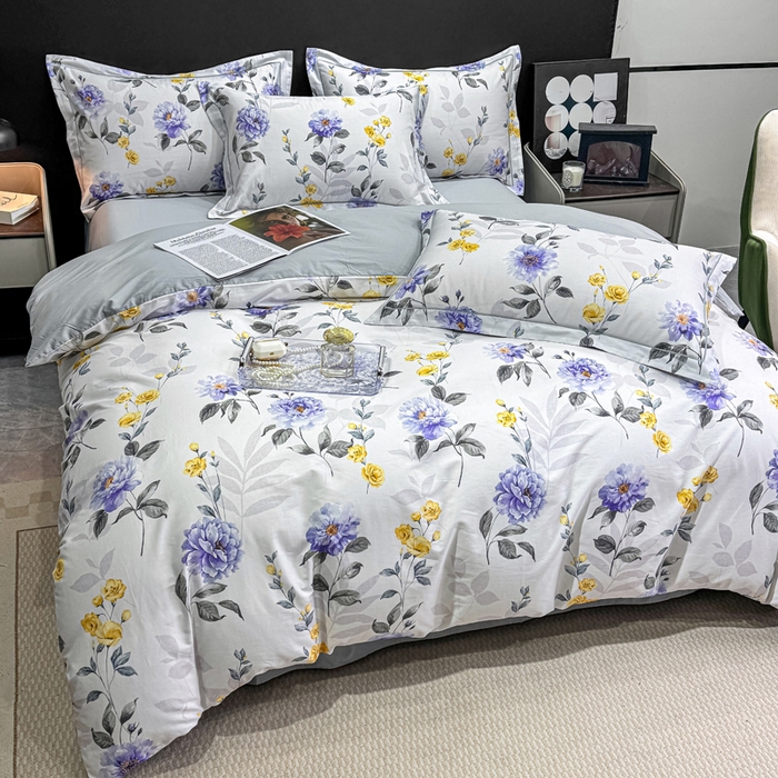 91家纺网 家纺一手货源 找家纺 红日子纺织品 2025新款50s全棉纯棉印花四件套 千予-浅紫