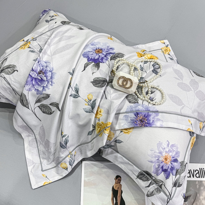 91家纺网 家纺一手货源 找家纺 红日子纺织品 2025新款50s全棉纯棉印花四件套 千予-浅紫