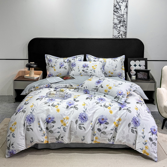 91家纺网 家纺一手货源 找家纺 红日子纺织品 2025新款50s全棉纯棉印花四件套 千予-浅紫