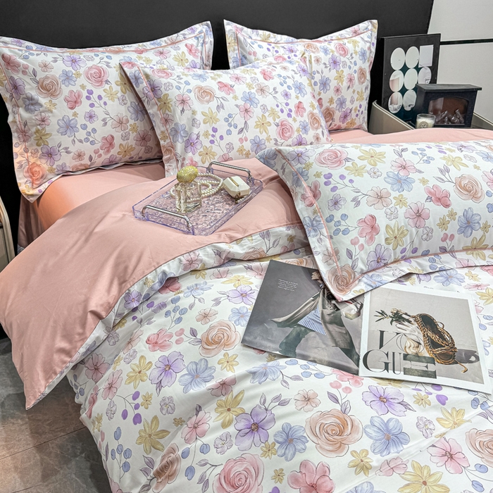 91家纺网 家纺一手货源 找家纺 红日子纺织品 2025新款50s全棉纯棉印花四件套 苏蕾花园