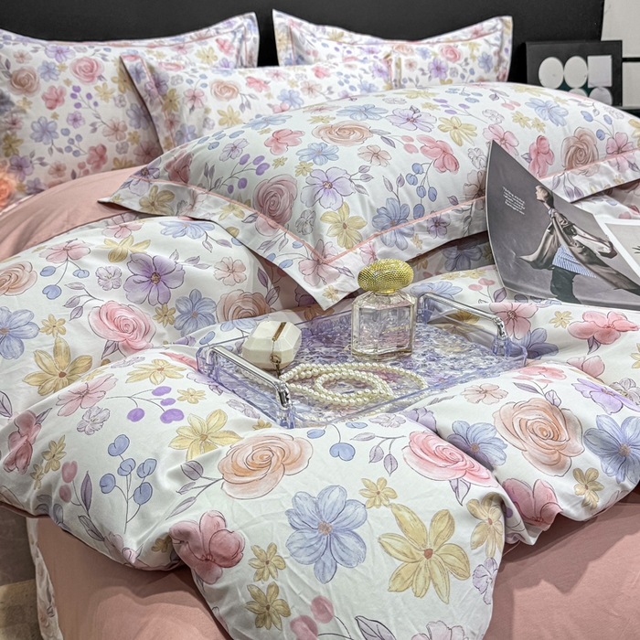 91家纺网 家纺一手货源 找家纺 红日子纺织品 2025新款50s全棉纯棉印花四件套 苏蕾花园