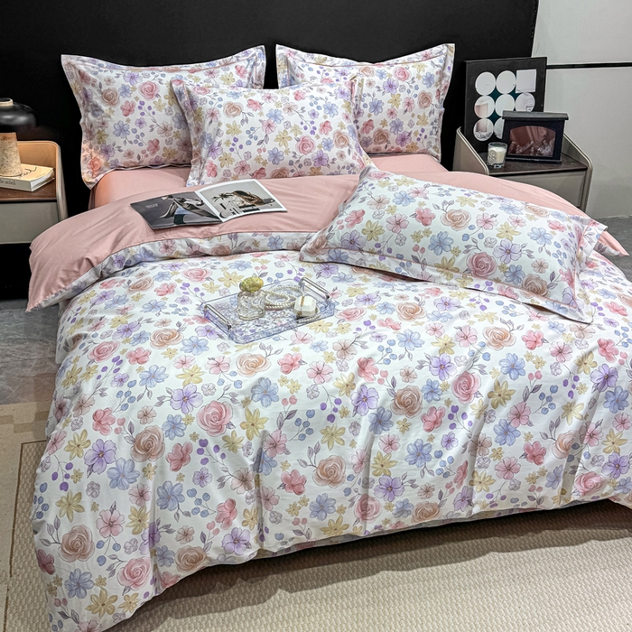 91家纺网 家纺一手货源 找家纺 红日子纺织品 2025新款50s全棉纯棉印花四件套 苏蕾花园