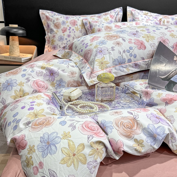 91家纺网 家纺一手货源 找家纺 红日子纺织品 2025新款50s全棉纯棉印花四件套 苏蕾花园