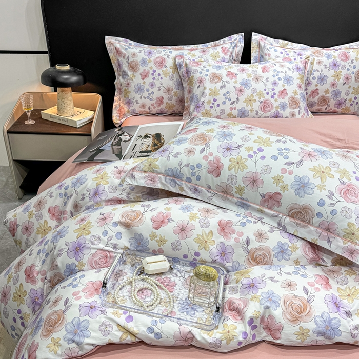 91家纺网 家纺一手货源 找家纺 红日子纺织品 2025新款50s全棉纯棉印花四件套 苏蕾花园