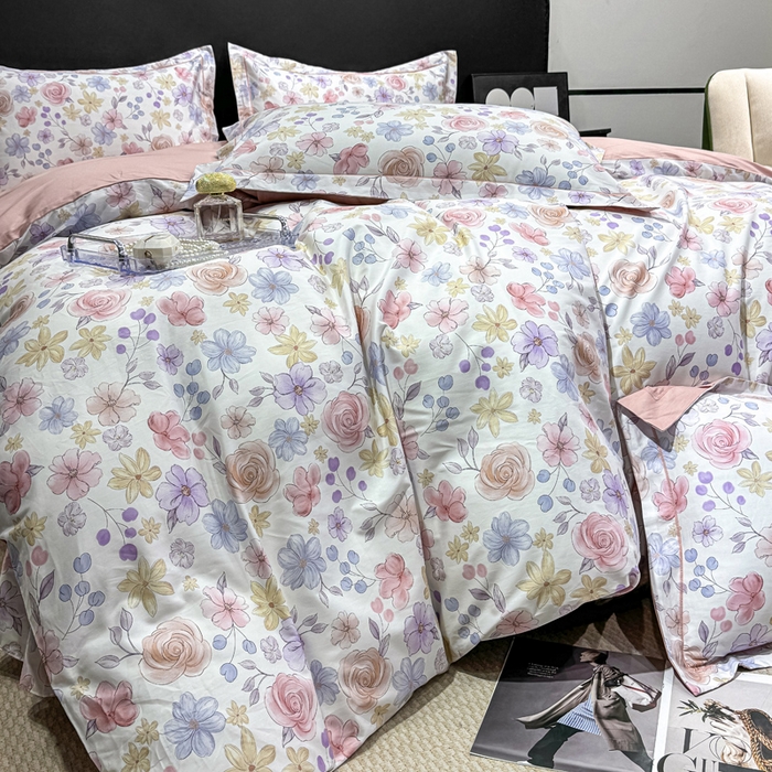 91家纺网 家纺一手货源 找家纺 红日子纺织品 2025新款50s全棉纯棉印花四件套 苏蕾花园