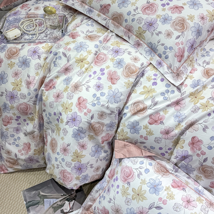 91家纺网 家纺一手货源 找家纺 红日子纺织品 2025新款50s全棉纯棉印花四件套 苏蕾花园