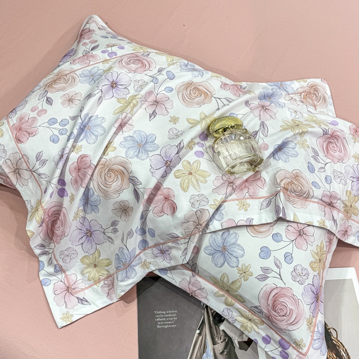 91家纺网 家纺一手货源 找家纺 红日子纺织品 2025新款50s全棉纯棉印花四件套 苏蕾花园