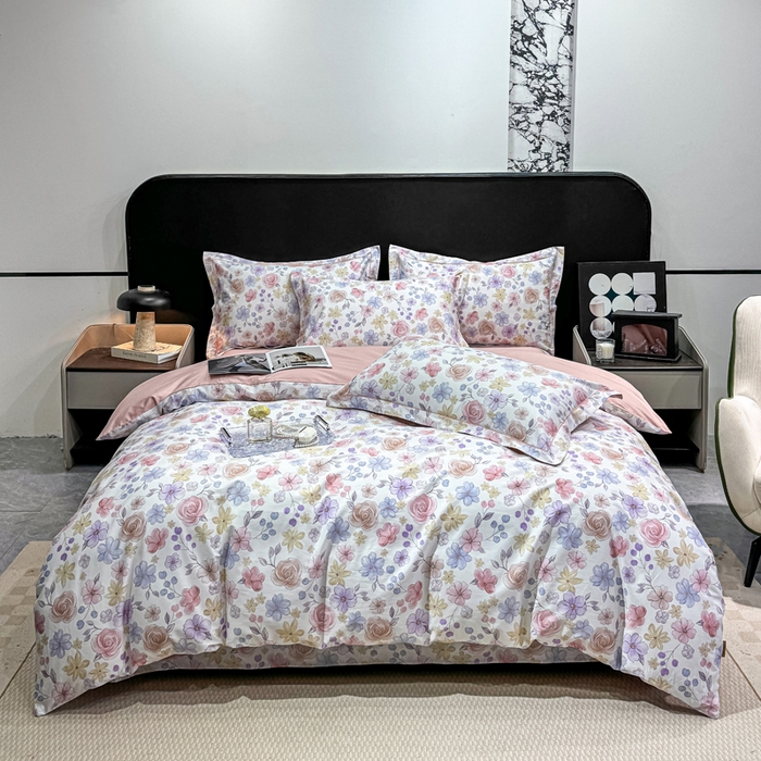 91家纺网 家纺一手货源 找家纺 红日子纺织品 2025新款50s全棉纯棉印花四件套 苏蕾花园