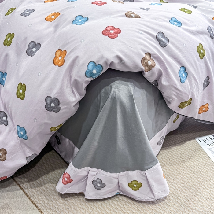 91家纺网 家纺一手货源 找家纺 红日子纺织品 2025新款50s全棉纯棉印花四件套 幸运四叶草-粉