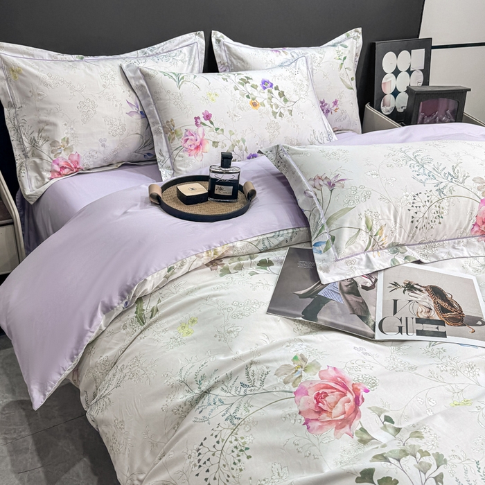 91家纺网 家纺一手货源 找家纺 红日子纺织品 2025新款50s全棉纯棉印花四件套 叶雨-绿