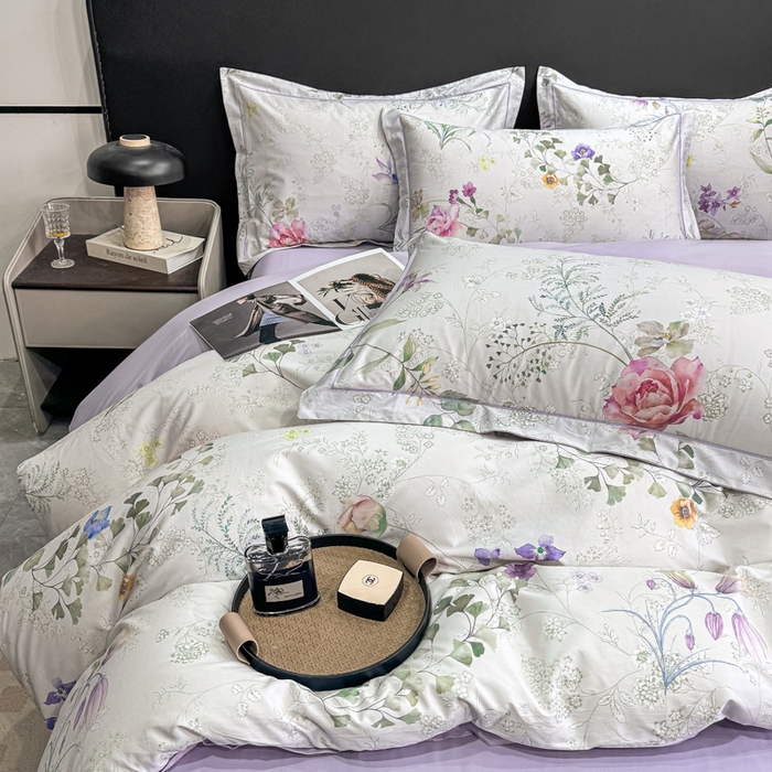 91家纺网 家纺一手货源 找家纺 红日子纺织品 2025新款50s全棉纯棉印花四件套 叶雨-绿