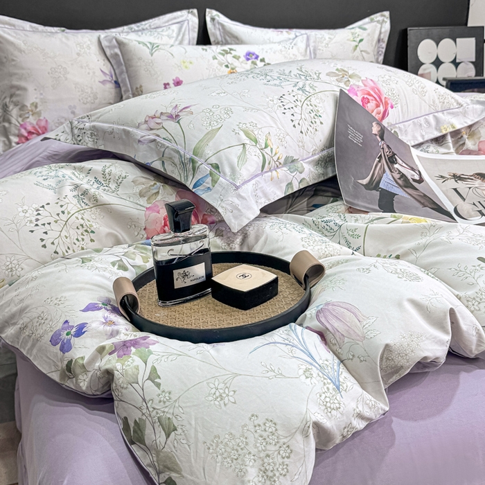 91家纺网 家纺一手货源 找家纺 红日子纺织品 2025新款50s全棉纯棉印花四件套 叶雨-绿