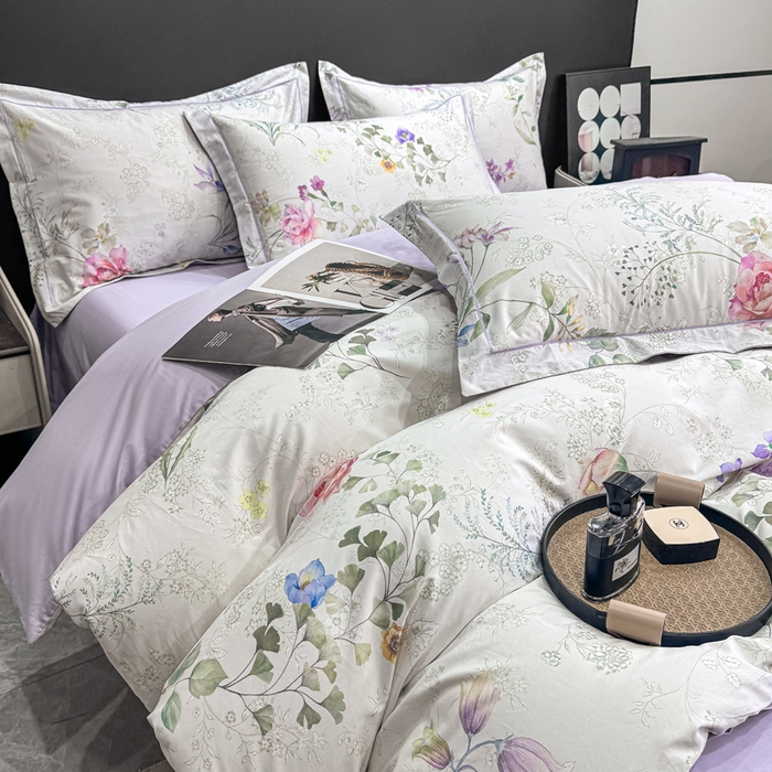 91家纺网 家纺一手货源 找家纺 红日子纺织品 2025新款50s全棉纯棉印花四件套 叶雨-绿