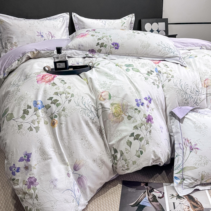 91家纺网 家纺一手货源 找家纺 红日子纺织品 2025新款50s全棉纯棉印花四件套 叶雨-绿