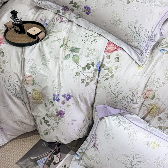 91家纺网 家纺一手货源 找家纺 红日子纺织品 2025新款50s全棉纯棉印花四件套 叶雨-绿