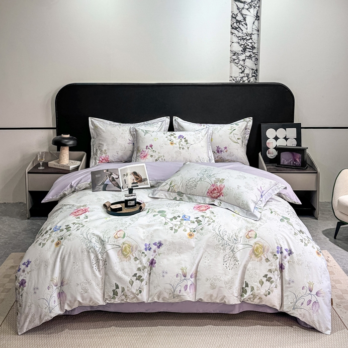 91家纺网 家纺一手货源 找家纺 红日子纺织品 2025新款50s全棉纯棉印花四件套 叶雨-绿