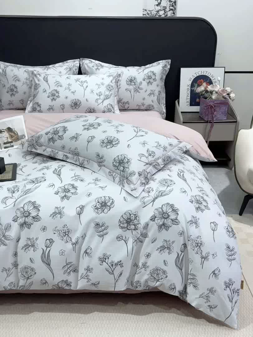 91家纺网 家纺一手货源 找家纺 红日子纺织品 2025新款50s全棉纯棉印花四件套 璎珞-绿