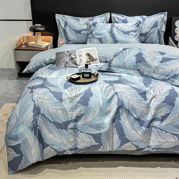 红日子纺织品 2025新款50s全棉纯棉印花四件套 羽蓝