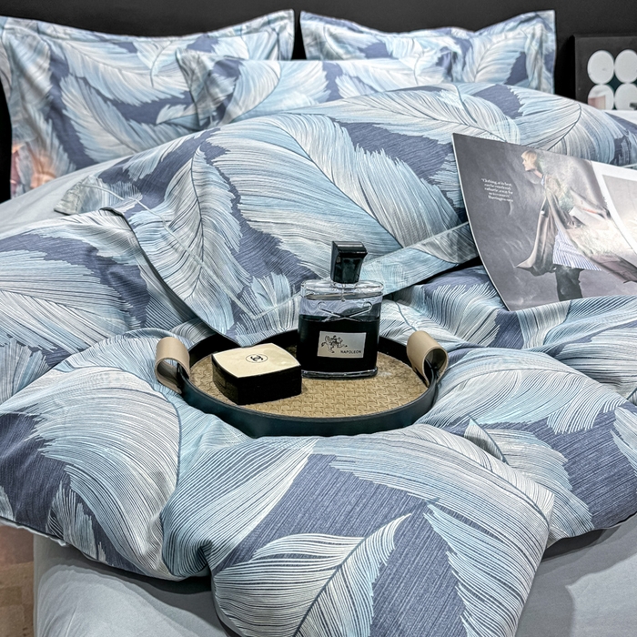 91家纺网 家纺一手货源 找家纺 红日子纺织品 2025新款50s全棉纯棉印花四件套 羽蓝