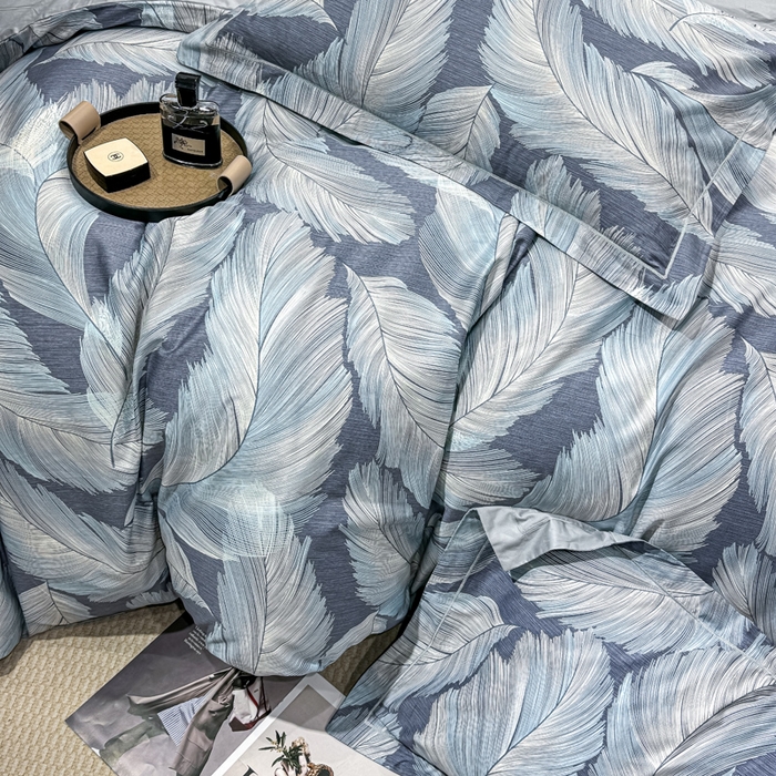 91家纺网 家纺一手货源 找家纺 红日子纺织品 2025新款50s全棉纯棉印花四件套 羽蓝