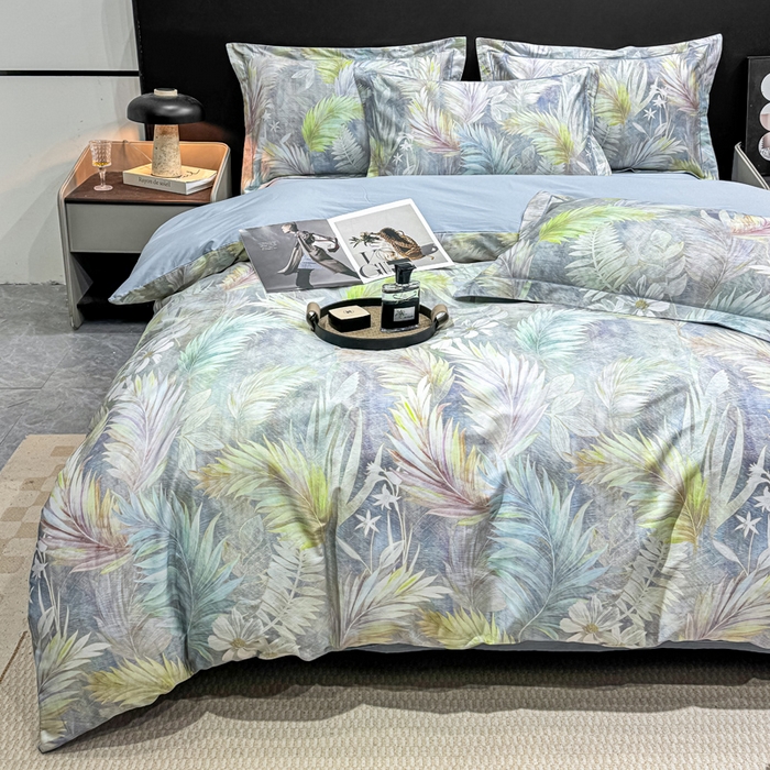 红日子纺织品 2025新款50s全棉纯棉印花四件套 羽叶-绿