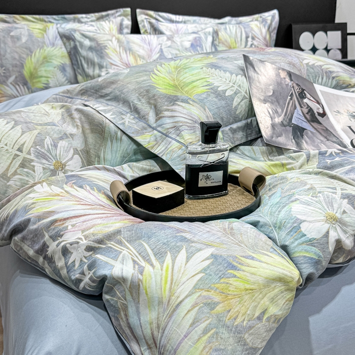 91家纺网 家纺一手货源 找家纺 红日子纺织品 2025新款50s全棉纯棉印花四件套 羽叶-绿