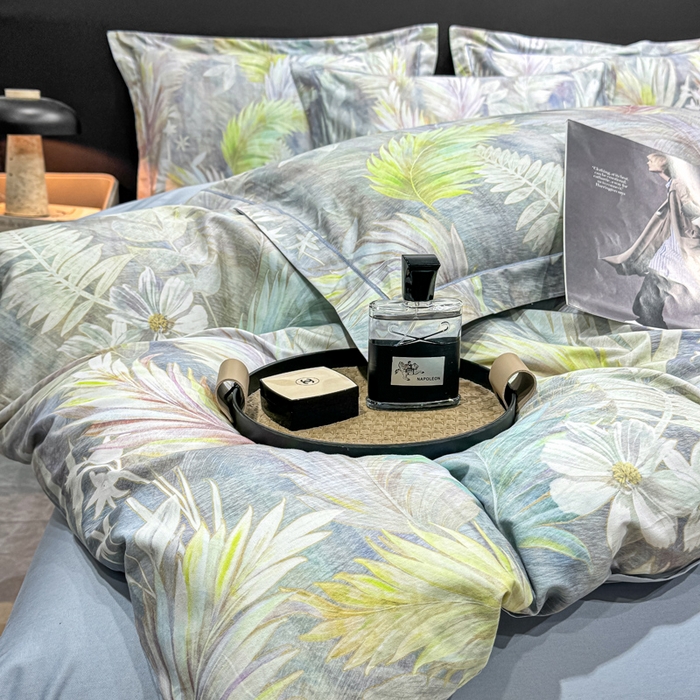 91家纺网 家纺一手货源 找家纺 红日子纺织品 2025新款50s全棉纯棉印花四件套 羽叶-绿