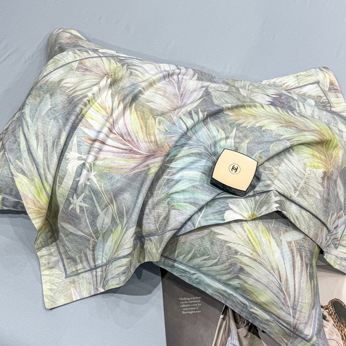 91家纺网 家纺一手货源 找家纺 红日子纺织品 2025新款50s全棉纯棉印花四件套 羽叶-绿