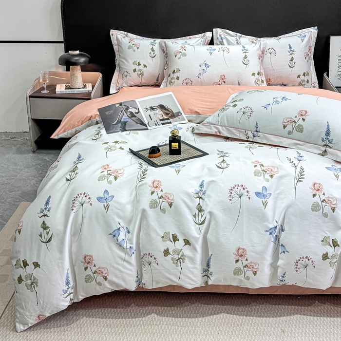 红日子纺织品 2025新款50s全棉纯棉印花四件套 竹卿-灰