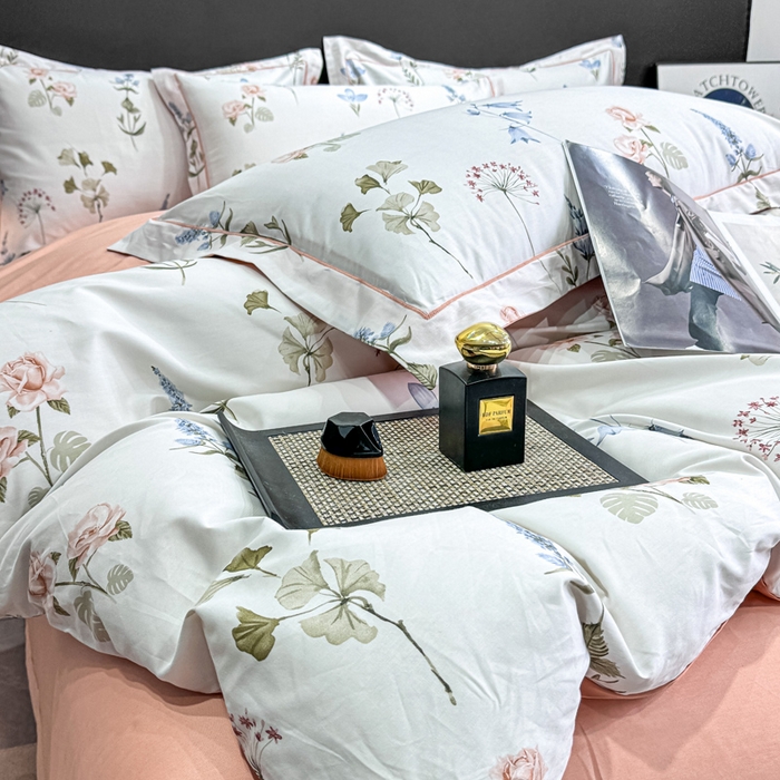 91家纺网 家纺一手货源 找家纺 红日子纺织品 2025新款50s全棉纯棉印花四件套 竹卿-灰