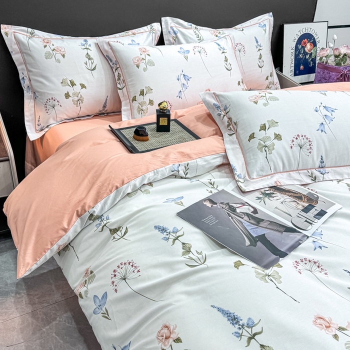 91家纺网 家纺一手货源 找家纺 红日子纺织品 2025新款50s全棉纯棉印花四件套 竹卿-灰