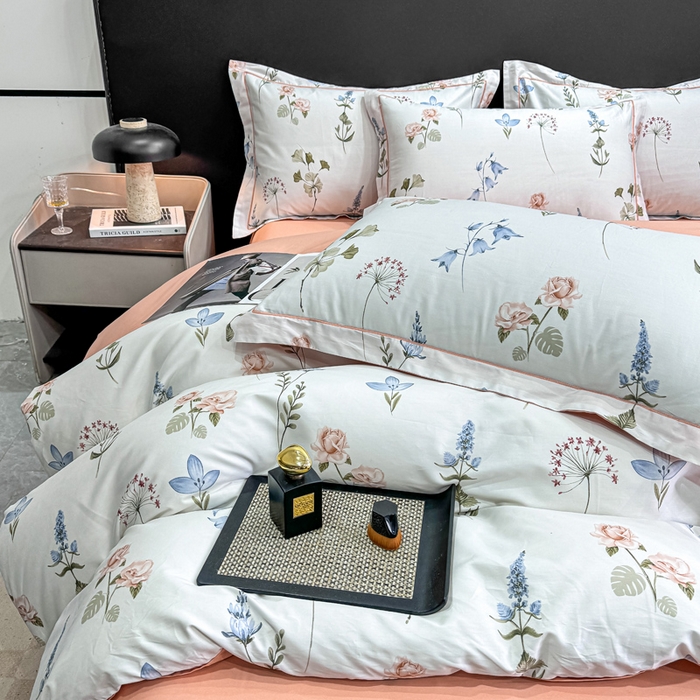 91家纺网 家纺一手货源 找家纺 红日子纺织品 2025新款50s全棉纯棉印花四件套 竹卿-灰