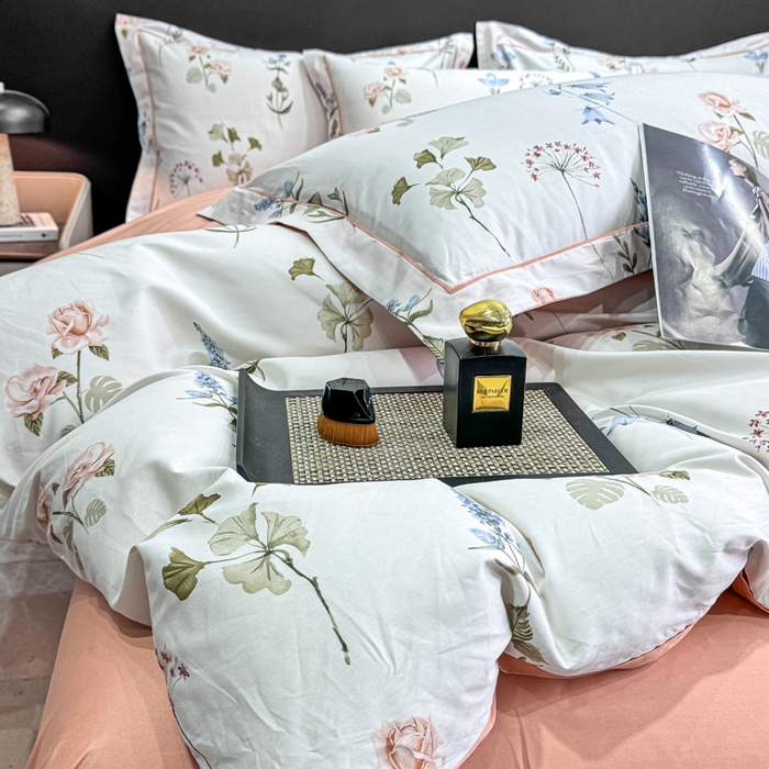 91家纺网 家纺一手货源 找家纺 红日子纺织品 2025新款50s全棉纯棉印花四件套 竹卿-灰