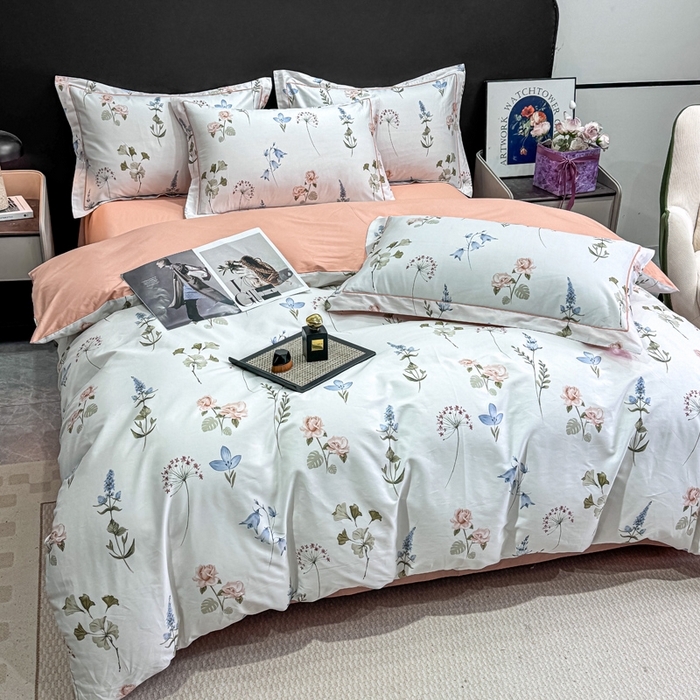 91家纺网 家纺一手货源 找家纺 红日子纺织品 2025新款50s全棉纯棉印花四件套 竹卿-灰