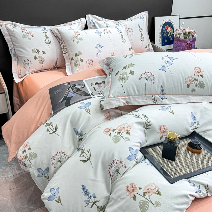 91家纺网 家纺一手货源 找家纺 红日子纺织品 2025新款50s全棉纯棉印花四件套 竹卿-灰