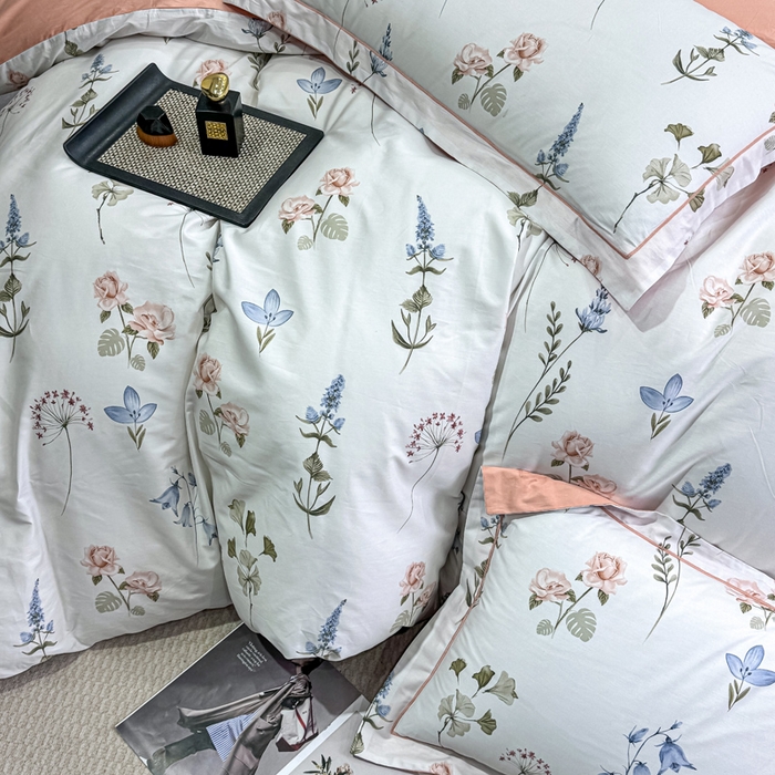 91家纺网 家纺一手货源 找家纺 红日子纺织品 2025新款50s全棉纯棉印花四件套 竹卿-灰