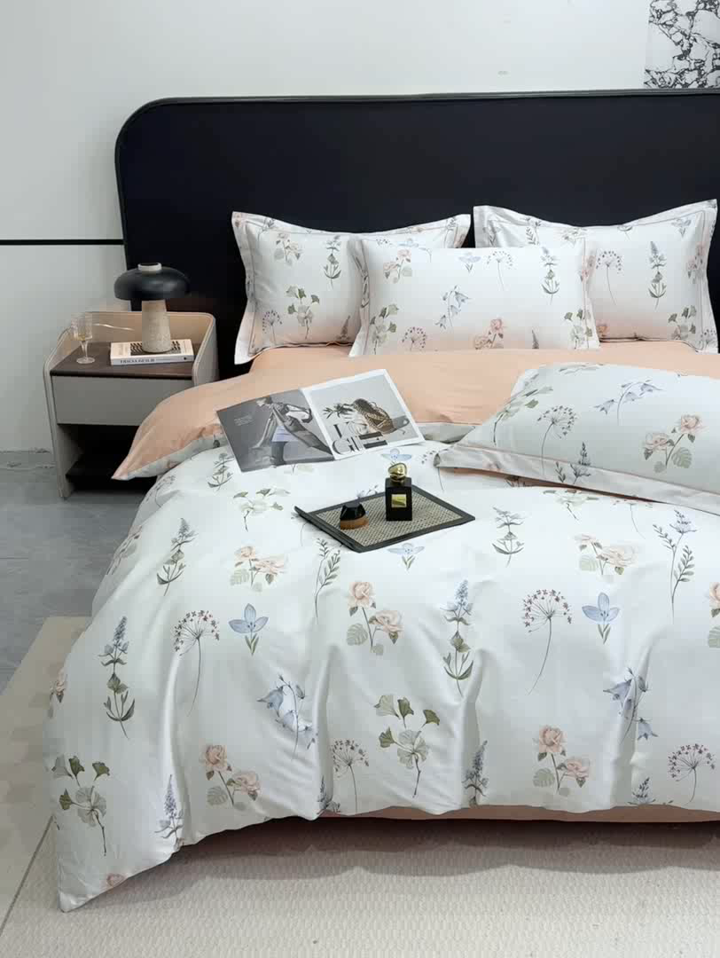 91家纺网 家纺一手货源 找家纺 红日子纺织品 2025新款50s全棉纯棉印花四件套 竹卿-灰