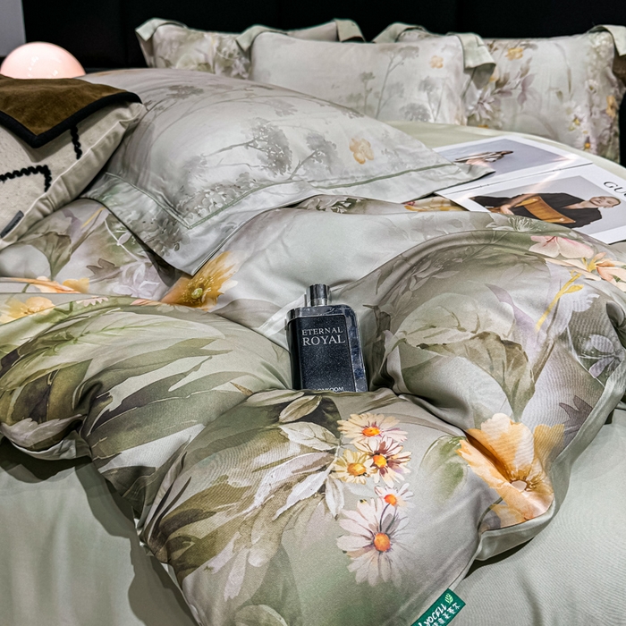 91家纺网 家纺一手货源 找家纺 红日子纺织品 2025新款亲肤舒适莱赛尔天丝四件套 森林来信