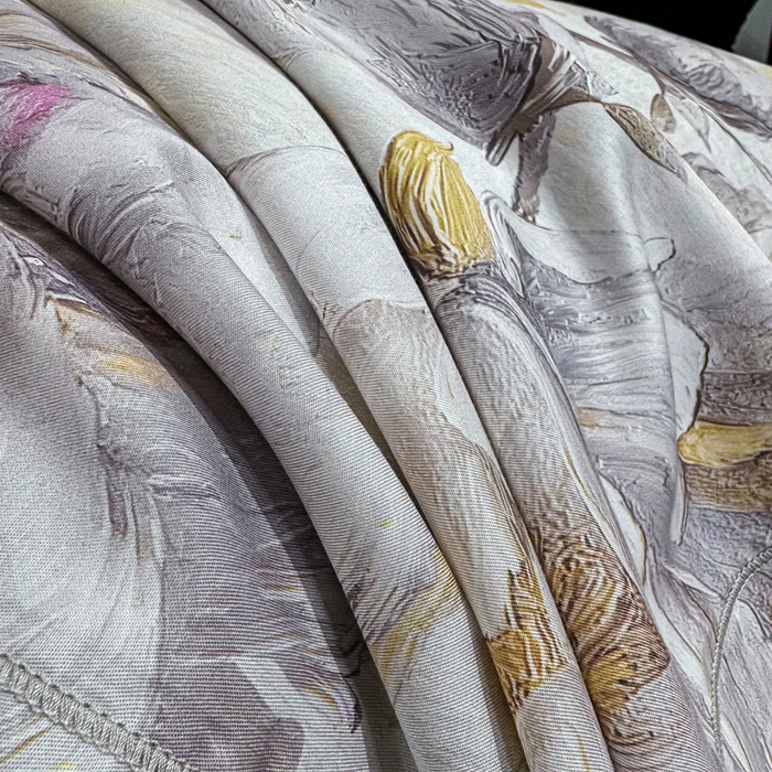 91家纺网 家纺一手货源 找家纺 红日子纺织品 2025新款亲肤舒适莱赛尔天丝四件套 拂花掠影-灰